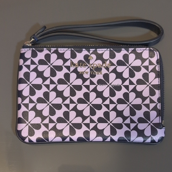 Kate Spade New York Navy And Purple Hollie Spade Clover Geo Small L-zip Wristlet - Picture 1 of 7